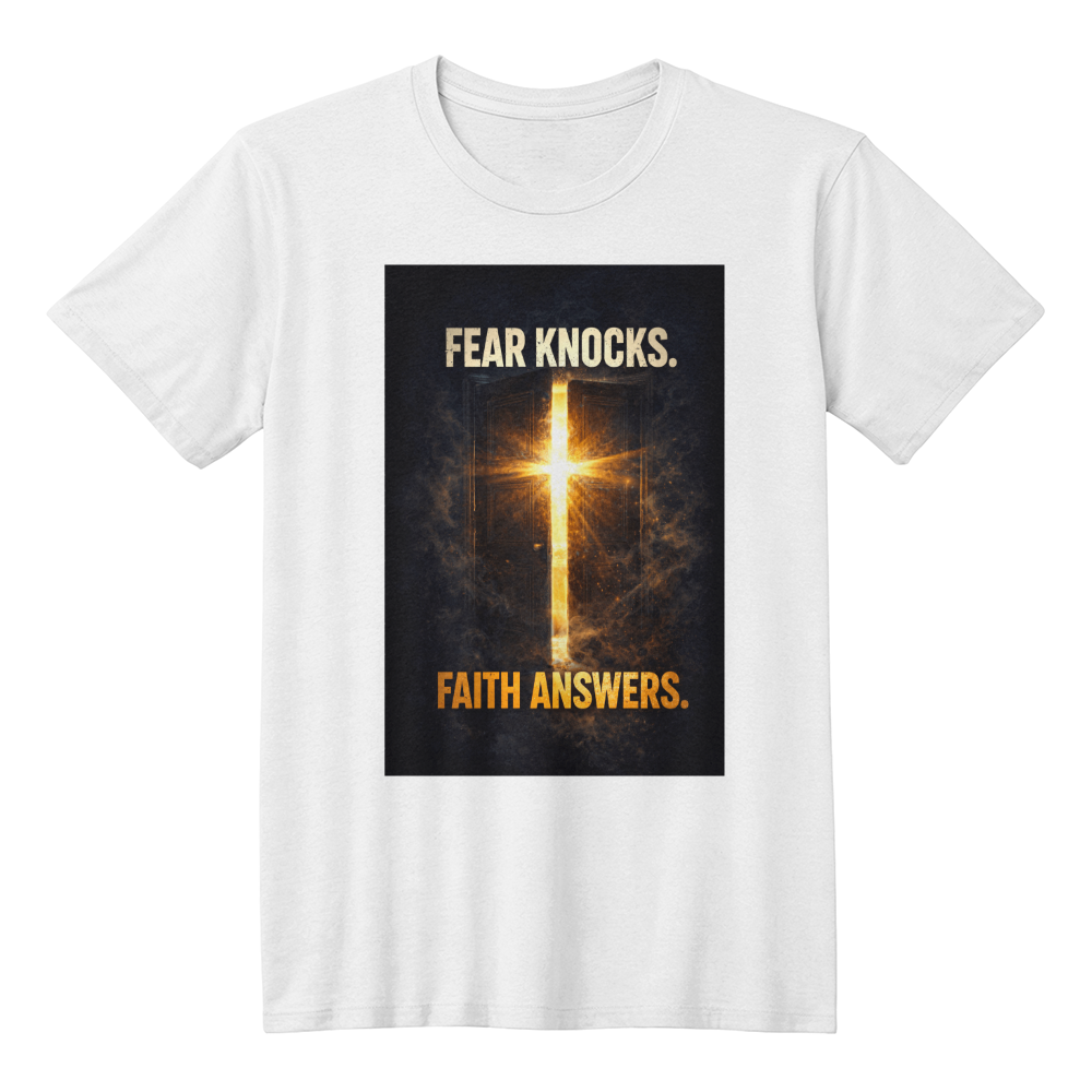 Fear Knocks Faith Answers Christian Shirt – Bold Faith Over Fear Apparel