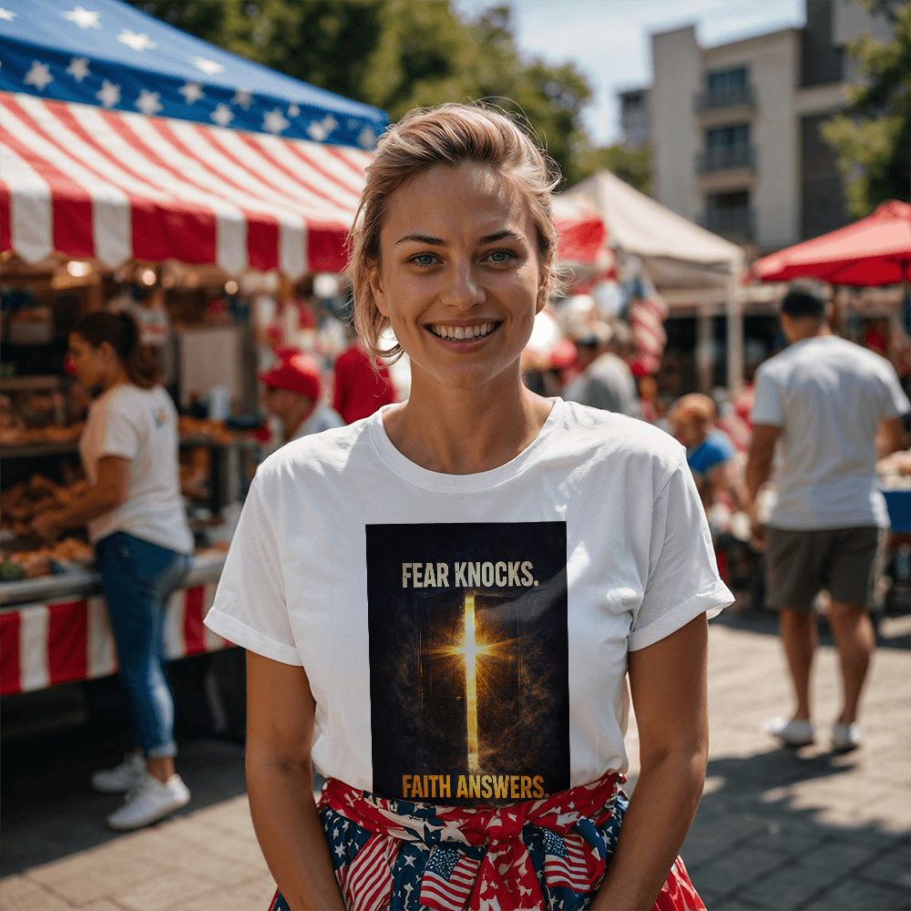 Fear Knocks Faith Answers Christian Shirt – Bold Faith Over Fear Apparel