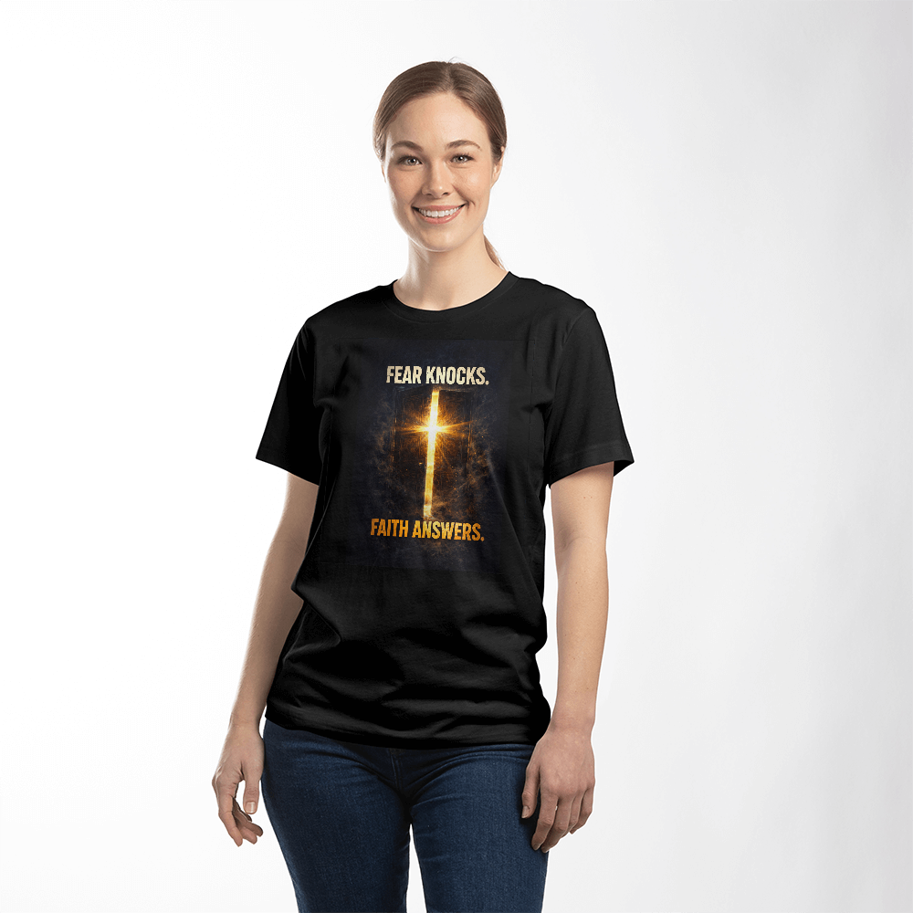 Fear Knocks Faith Answers Christian Shirt – Bold Faith Over Fear Apparel
