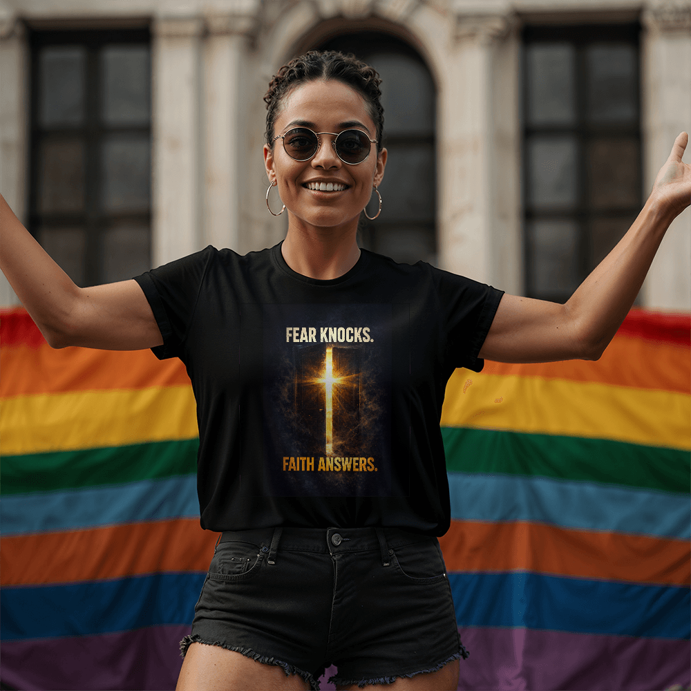 Fear Knocks Faith Answers Christian Shirt – Bold Faith Over Fear Apparel