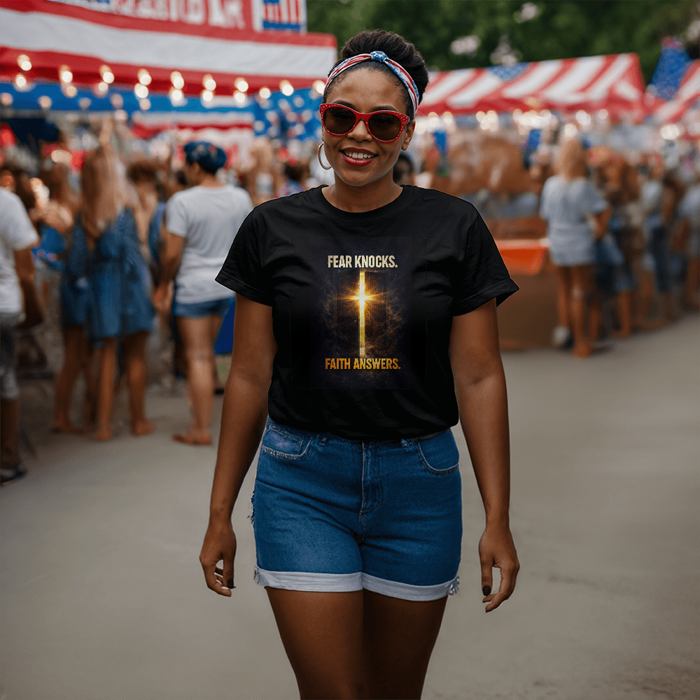 Fear Knocks Faith Answers Christian Shirt – Bold Faith Over Fear Apparel