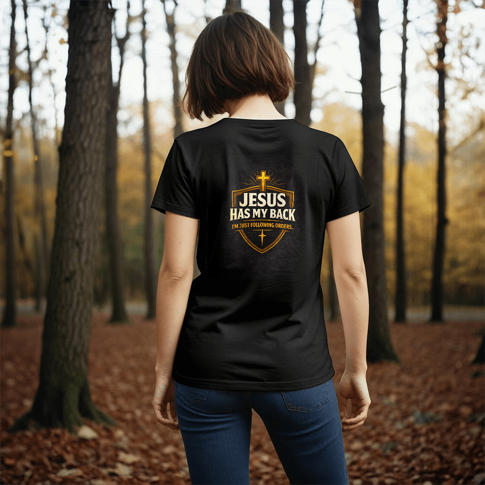 Funny Christian Shirt – Jesus Has My Back Faith Humor T-Shirt